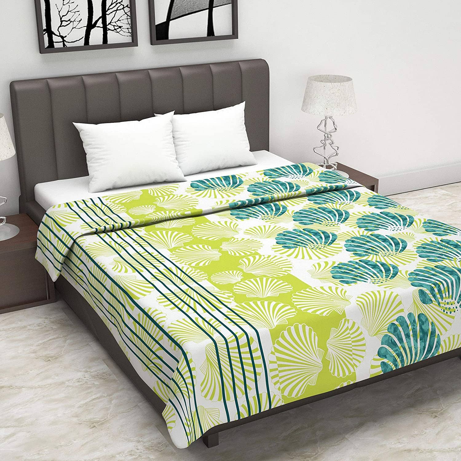 DIVINE CASA Double Cotton Green Floral Dohar