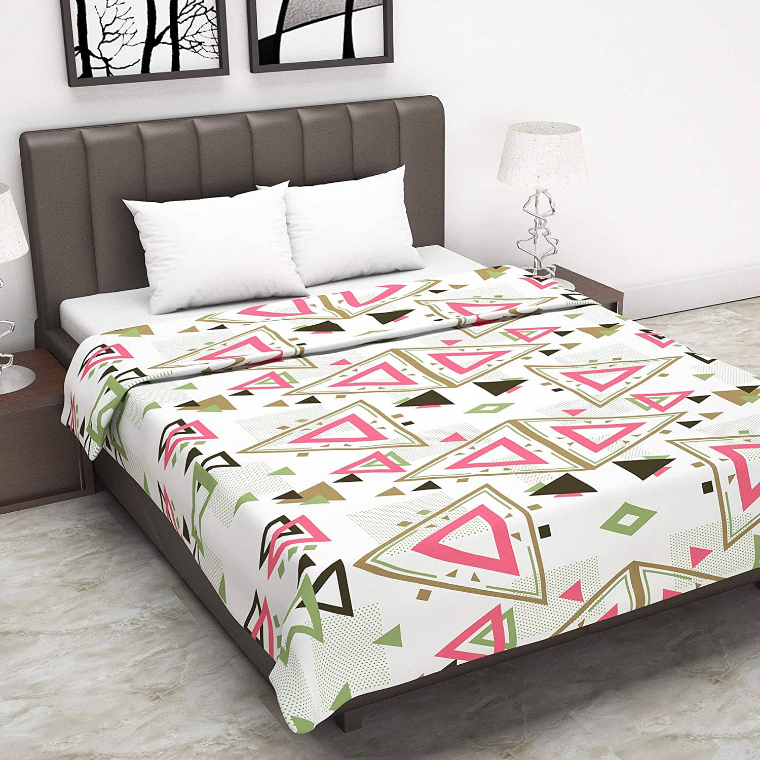 DIVINE CASA Double Cotton Pink Geometrical Dohar