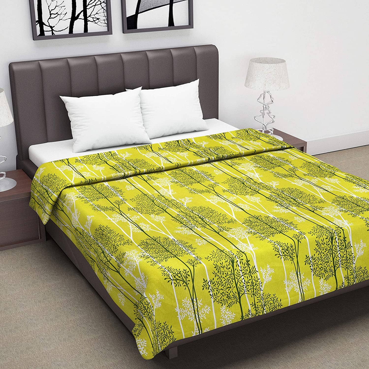 DIVINE CASA Double Cotton Yellow Floral Dohar