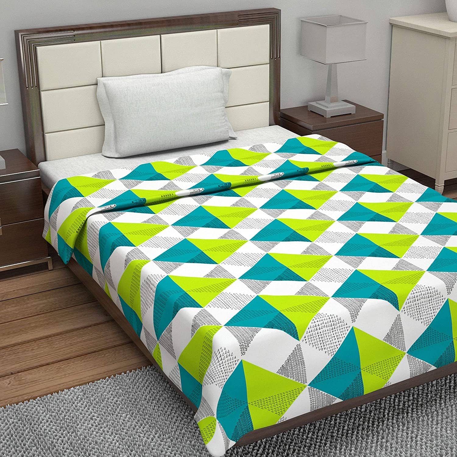 DIVINE CASA Single Cotton Green Geometrical Dohar