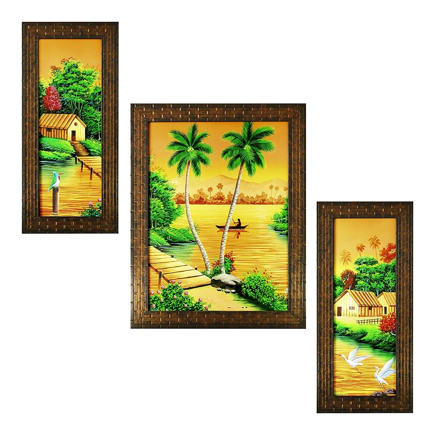     			Indianara Scenery Set of 3 Wood Painting With Frame