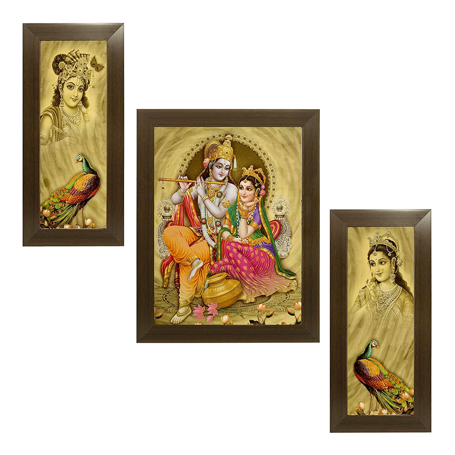 Indianara Set of 3 Radha Krishna Wood Painting With Frame