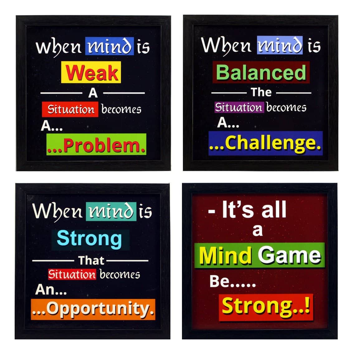 Indianara Framed Set of 4 Wall Hanging Motivational Quotes Art Prints Without Glass