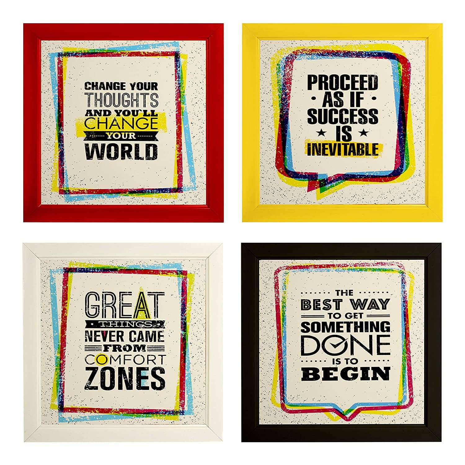 Indianara Motivational Quotes Set of 4 Wood Painting With Frame