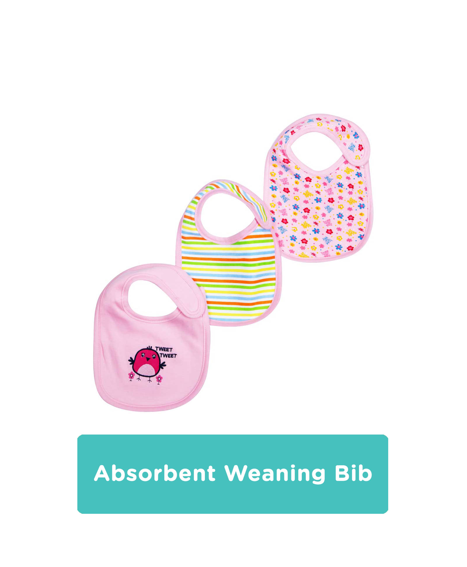     			Mee Mee Pink Cotton Bibs - Set of 3