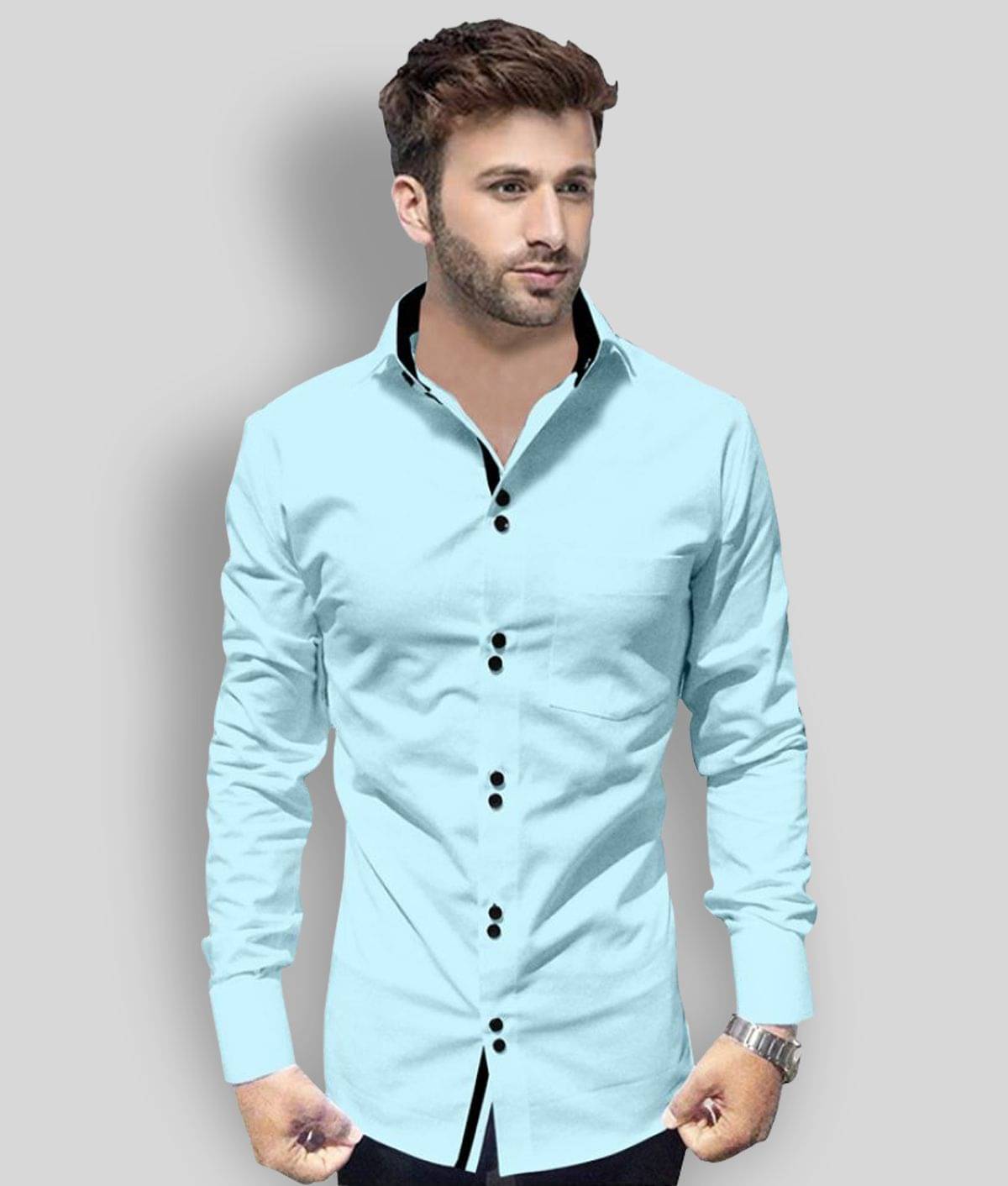    			P&V - Blue Cotton Blend Regular Fit Men's Casual Shirt (Pack of 1)