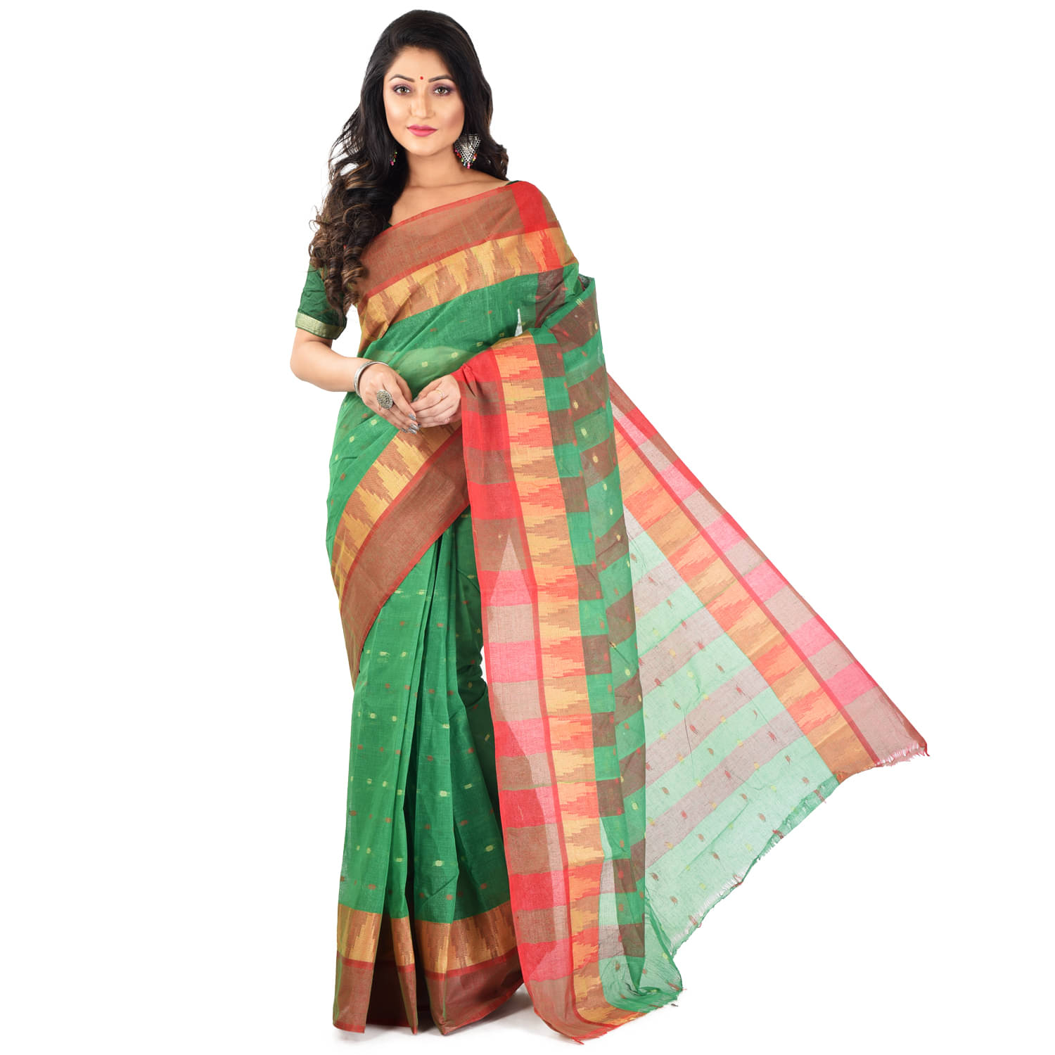 Roy Enterprises Creation Bengal cotton Printed Saree Without Blouse Piece ( Green ) Roy Enterprises Creation Bengal cotton Printed Saree Without Blouse Piece ( Green )