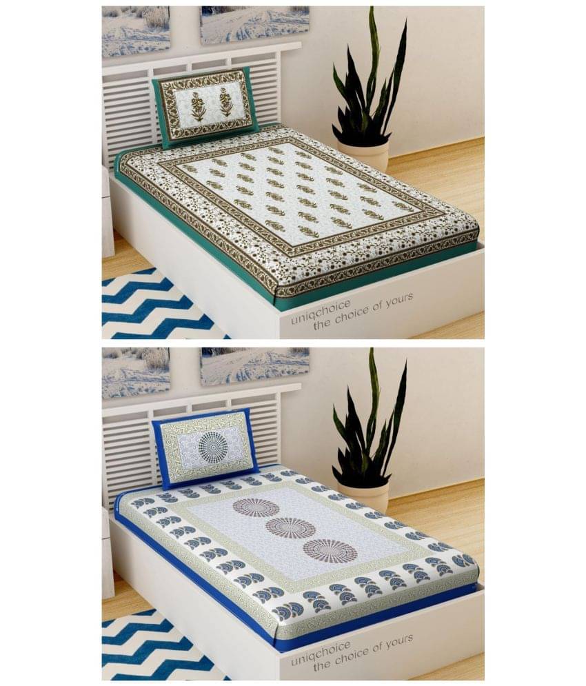 Uniqchoice - 100% Cotton Blue 2 Single Bedsheets with 2 Pillow Covers     			Uniqchoice - 100% Cotton Blue 2 Single Bedsheets with 2 Pillow Covers