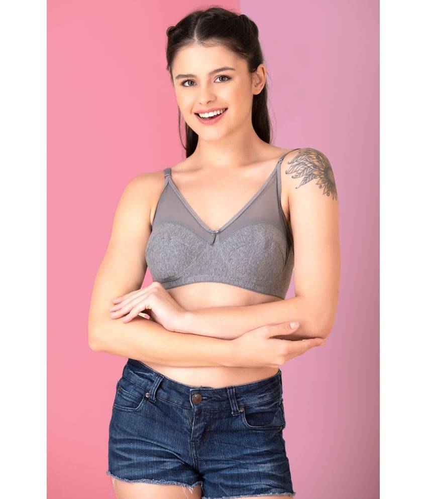 Clovia - Cotton Blend Solid Grey Melange Women's Non Padded ( Pack of 1 ) Clovia - Cotton Blend Solid Grey Melange Women's Non Padded ( Pack of 1 )
