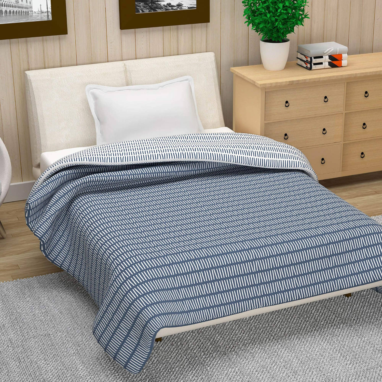 DIVINE CASA Single Polyester Blue Abstract Dohar DIVINE CASA Single Polyester Blue Abstract Dohar