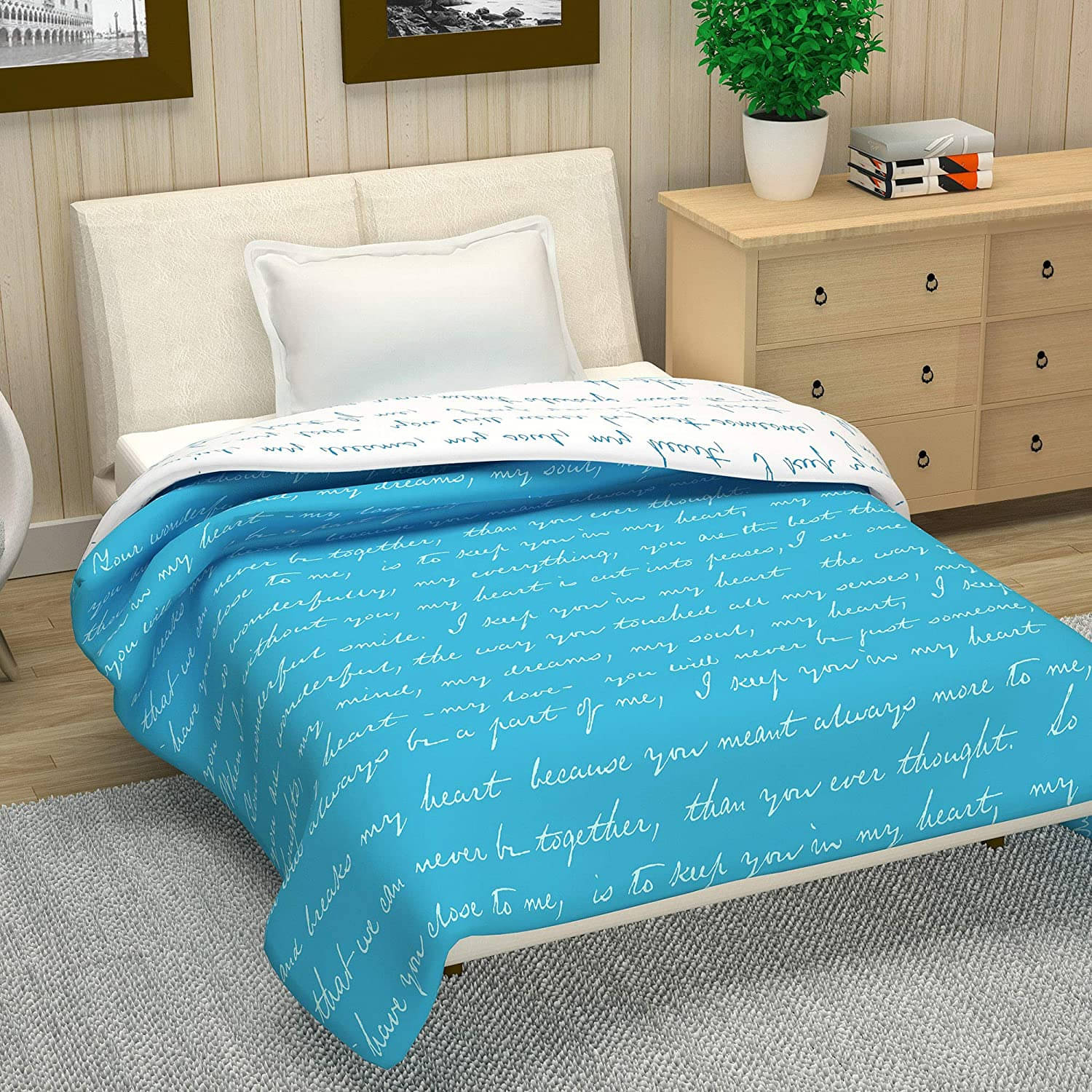DIVINE CASA Single Polyester Blue Abstract Dohar DIVINE CASA Single Polyester Blue Abstract Dohar