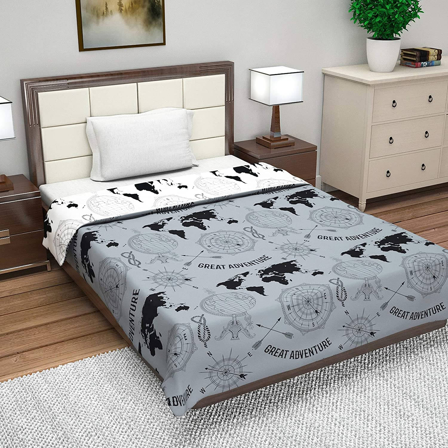 DIVINE CASA Single Polyester Gray Abstract Dohar DIVINE CASA Single Polyester Gray Abstract Dohar