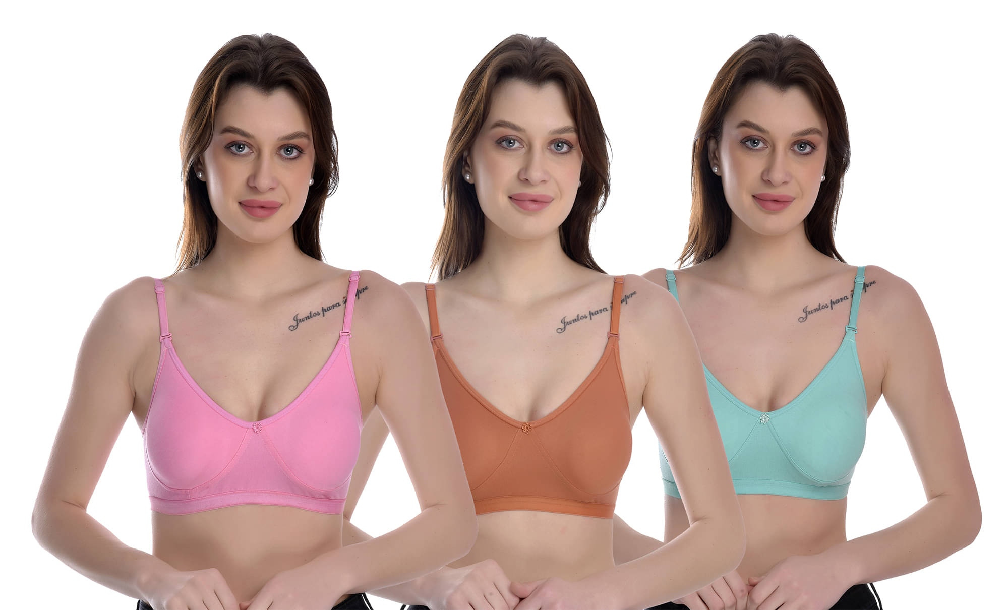Elina Pack of 3 100% Cotton Non Padded Women's T-Shirt Bra ( Multicolor )     			Elina Pack of 3 100% Cotton Non Padded Women's T-Shirt Bra ( Multicolor )