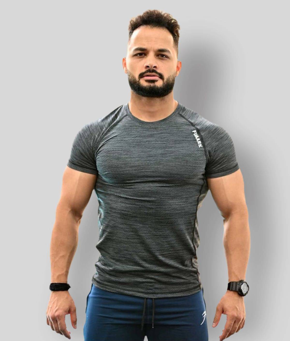 Fuaark - Dark Grey Polyester Regular Fit Men's Compression T-Shirt ( Pack of 1 ) Fuaark - Dark Grey Polyester Regular Fit Men's Compression T-Shirt ( Pack of 1 )