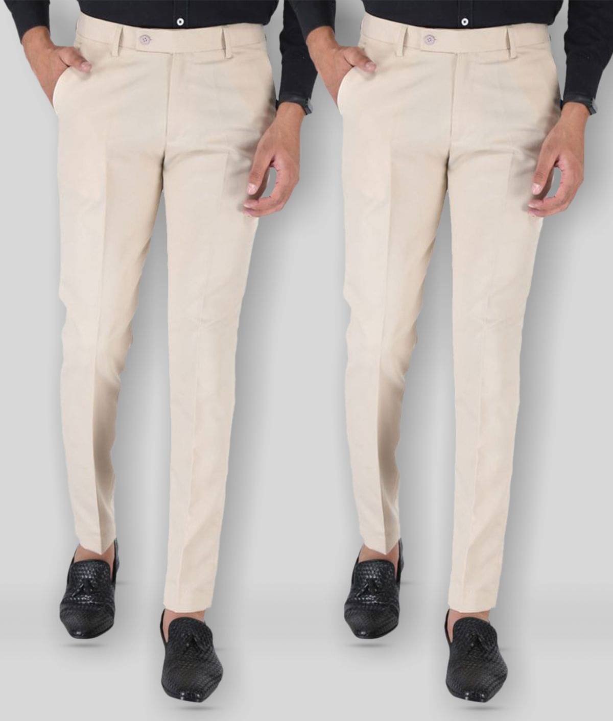     			SREY - Cream Polycotton Slim - Fit Men's Trousers ( Pack of 2 )