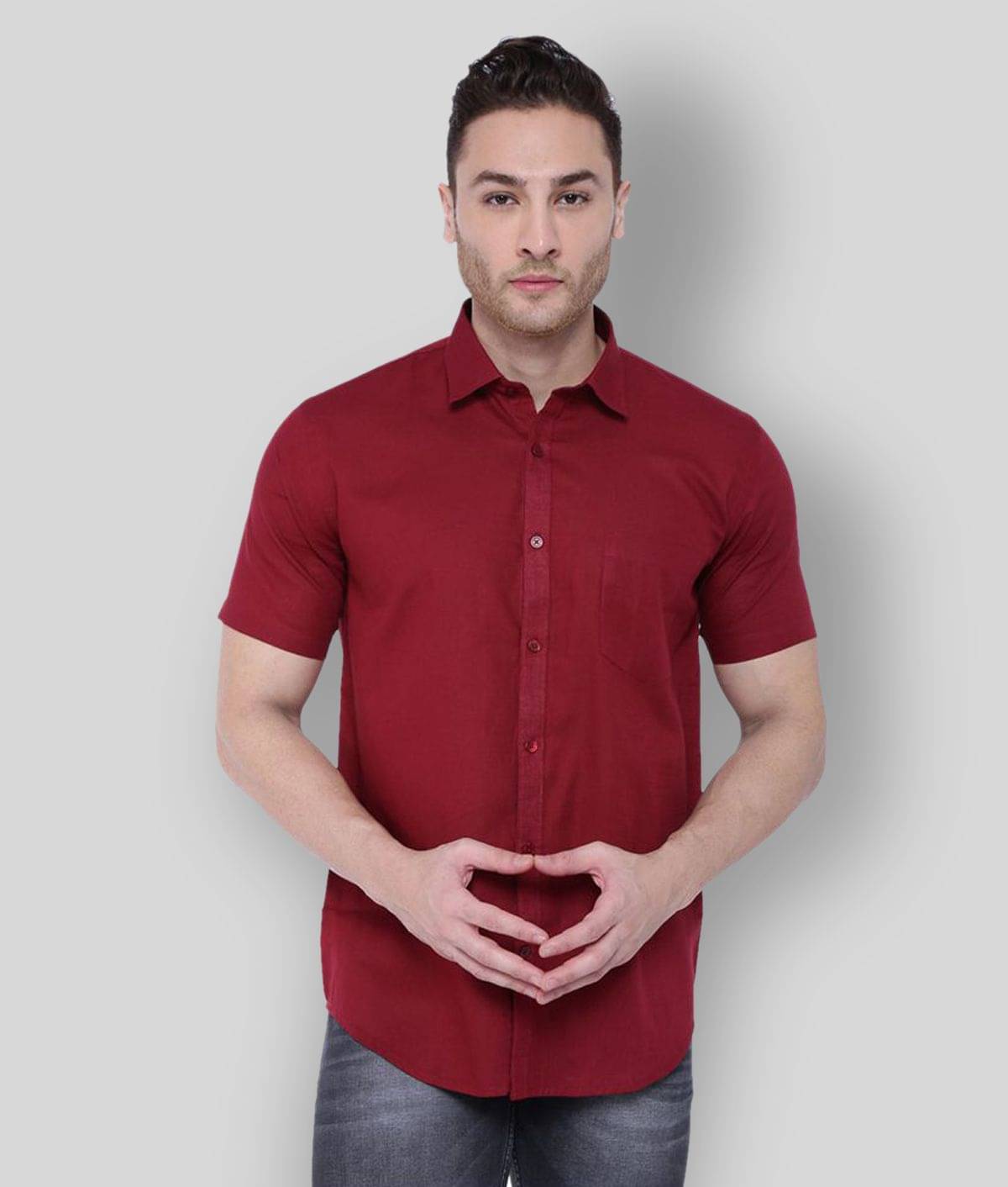 Southbay - Maroon Linen Slim Fit Men's Formal Shirt (Pack of 1) Southbay - Maroon Linen Slim Fit Men's Formal Shirt (Pack of 1)