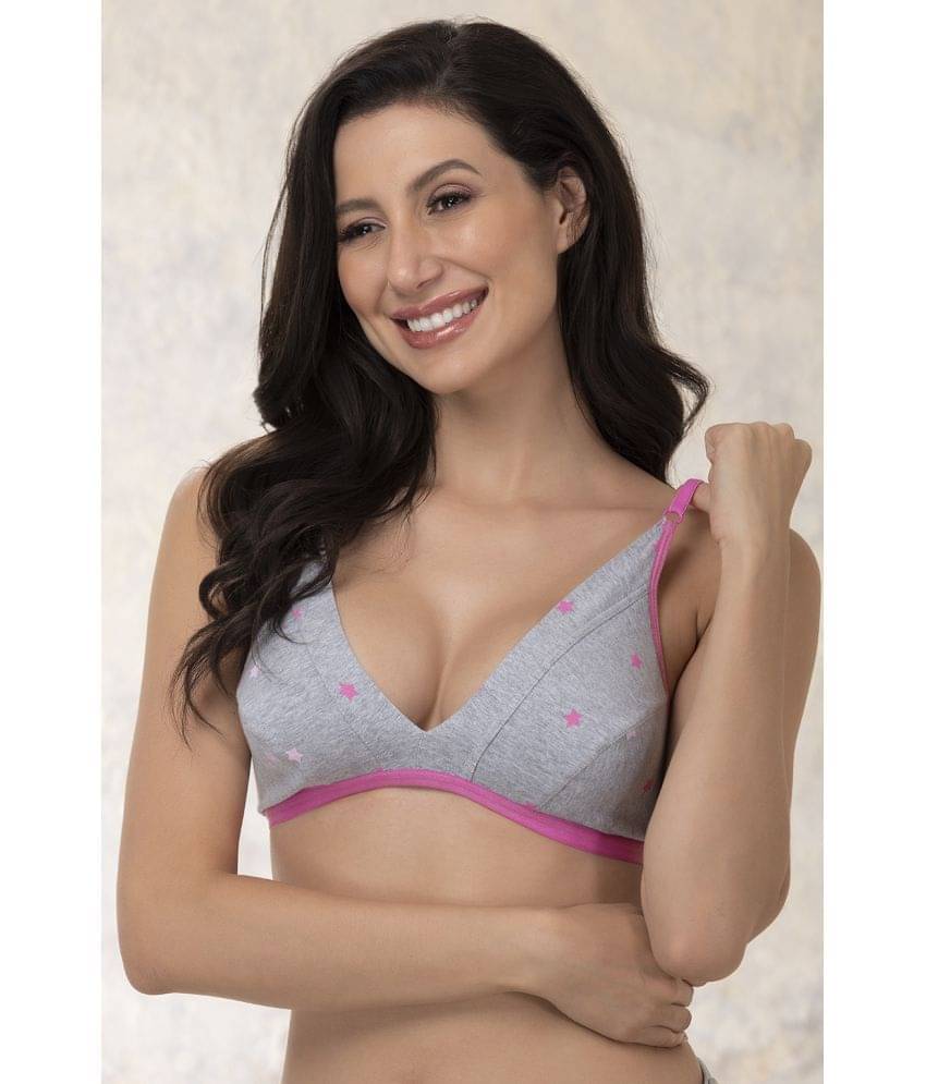 Clovia 100% Cotton Non Padded Women's Plunge Bra ( Grey Melange )     			Clovia 100% Cotton Non Padded Women's Plunge Bra ( Grey Melange )