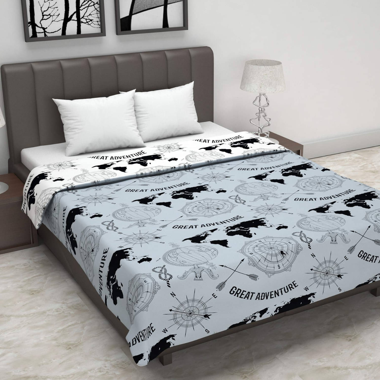 DIVINE CASA Double Polyester Gray Geometrical Dohar DIVINE CASA Double Polyester Gray Geometrical Dohar