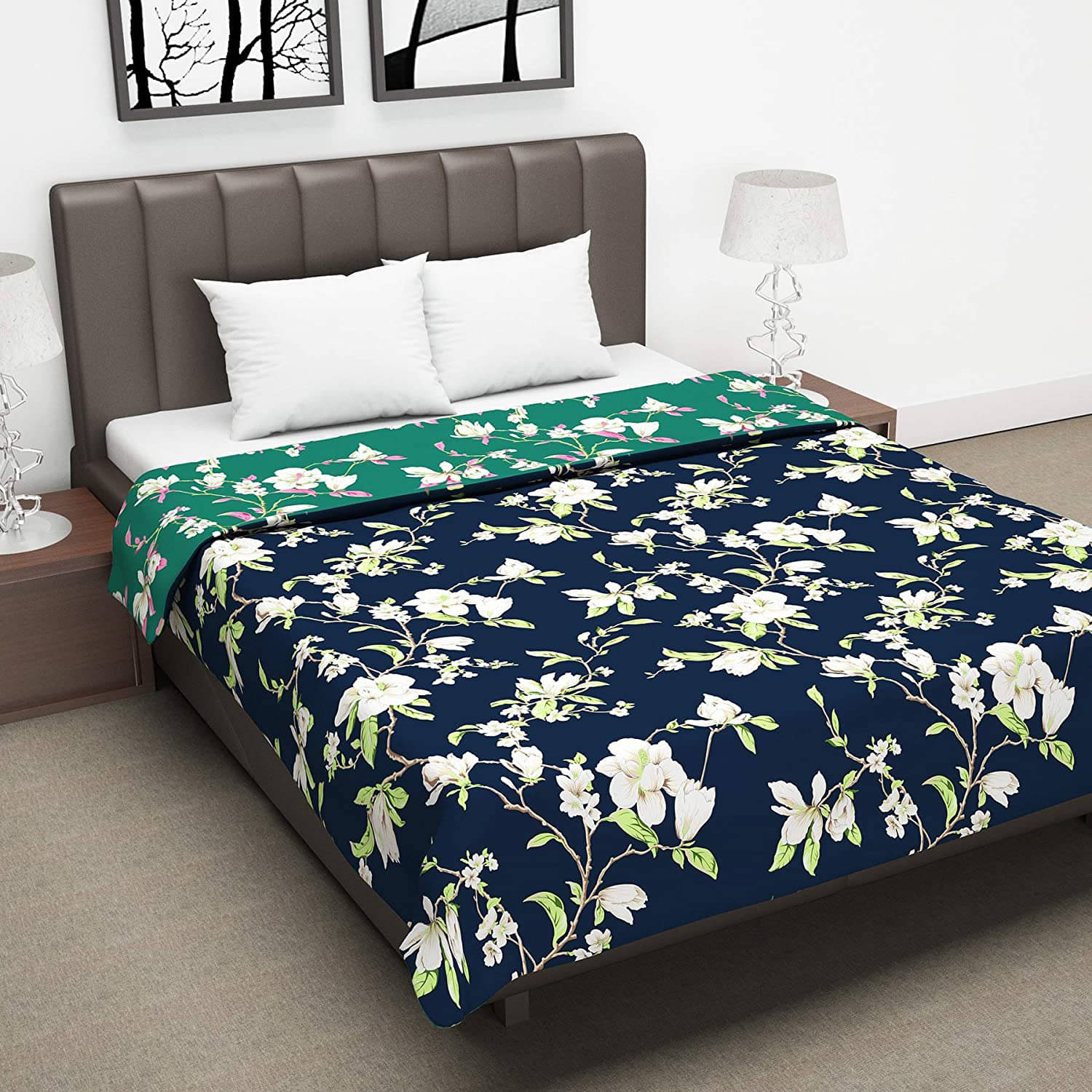     			DIVINE CASA Double Polyester Green Floral Dohar