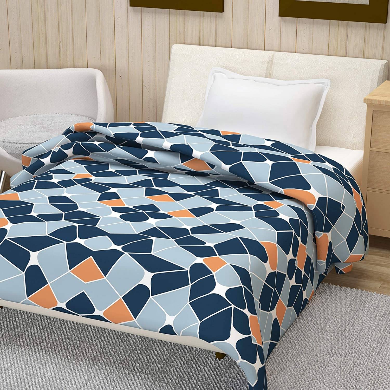 DIVINE CASA Single Polyester Blue Geometrical Dohar DIVINE CASA Single Polyester Blue Geometrical Dohar