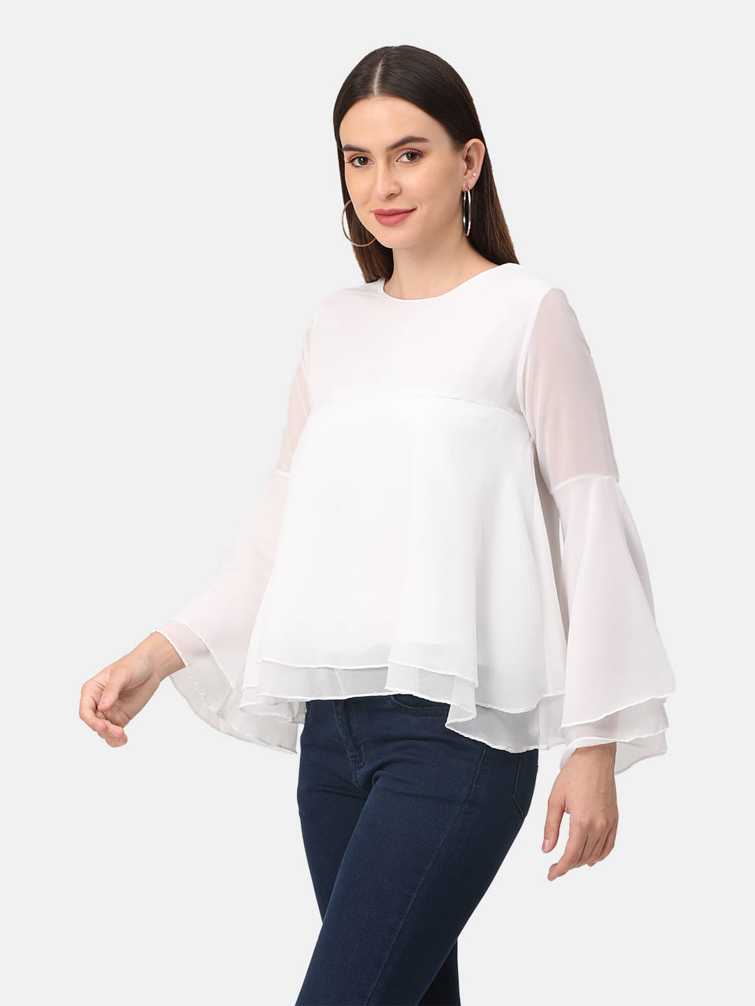    			ETWEE Women's Georgette Regular Top ( White )