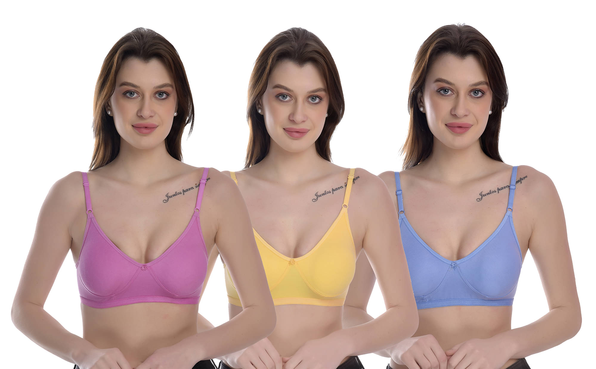     			Elina Pack of 3 100% Cotton Non Padded Women's T-Shirt Bra ( Multicolor )