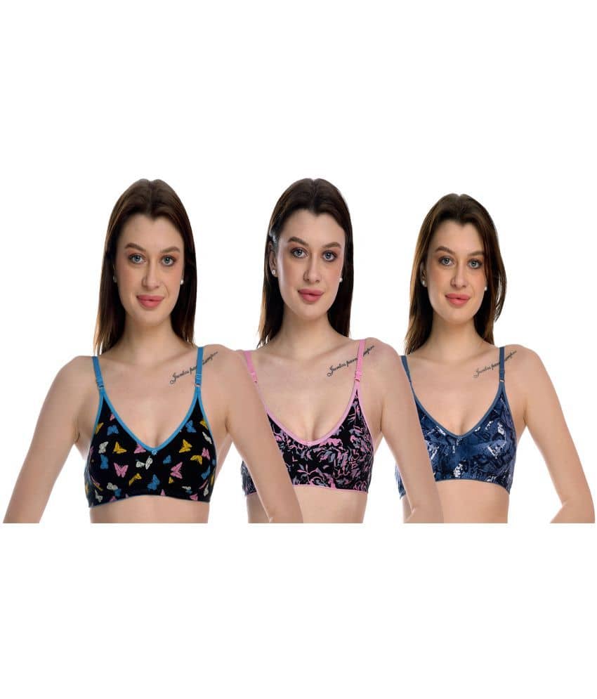 Elina Pack of 3 100% Cotton Non Padded Women's T-Shirt Bra ( Multicolor )