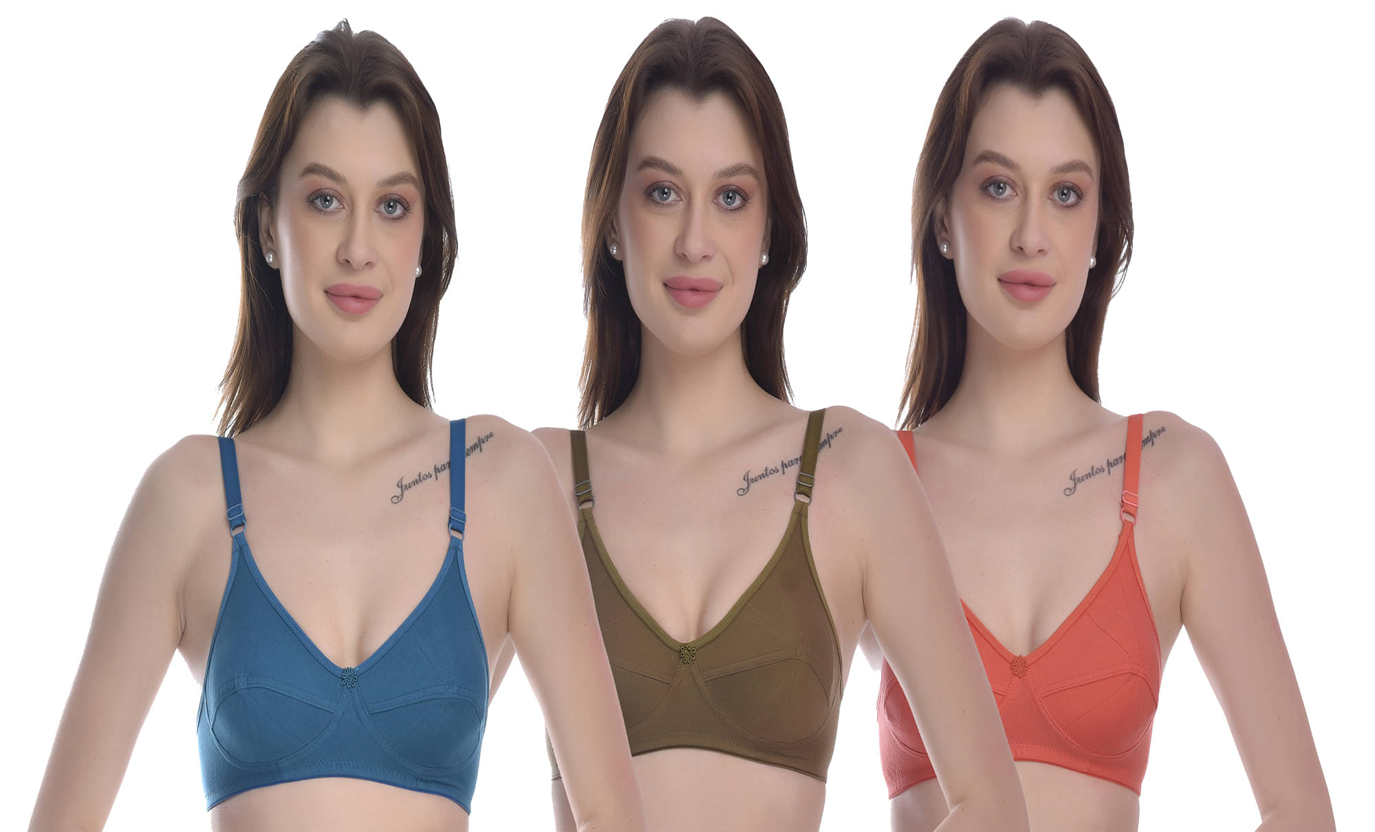 Elina Pack of 3 100% Cotton Non Padded Women's T-Shirt Bra ( Multicolor ) Elina Pack of 3 100% Cotton Non Padded Women's T-Shirt Bra ( Multicolor )