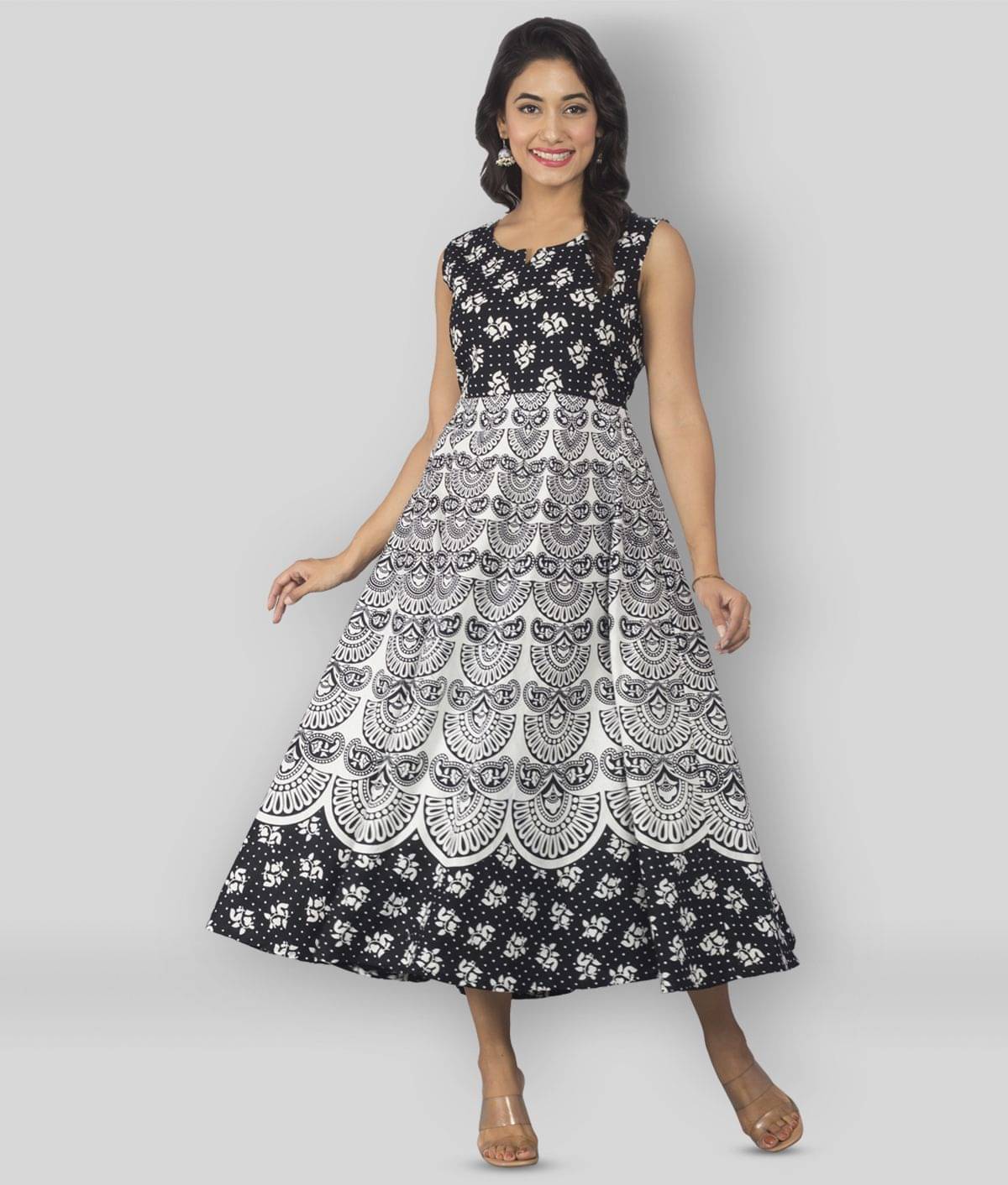     			Frionkandy Women Cotton Printed Ethnic Dress ( Multicolor )