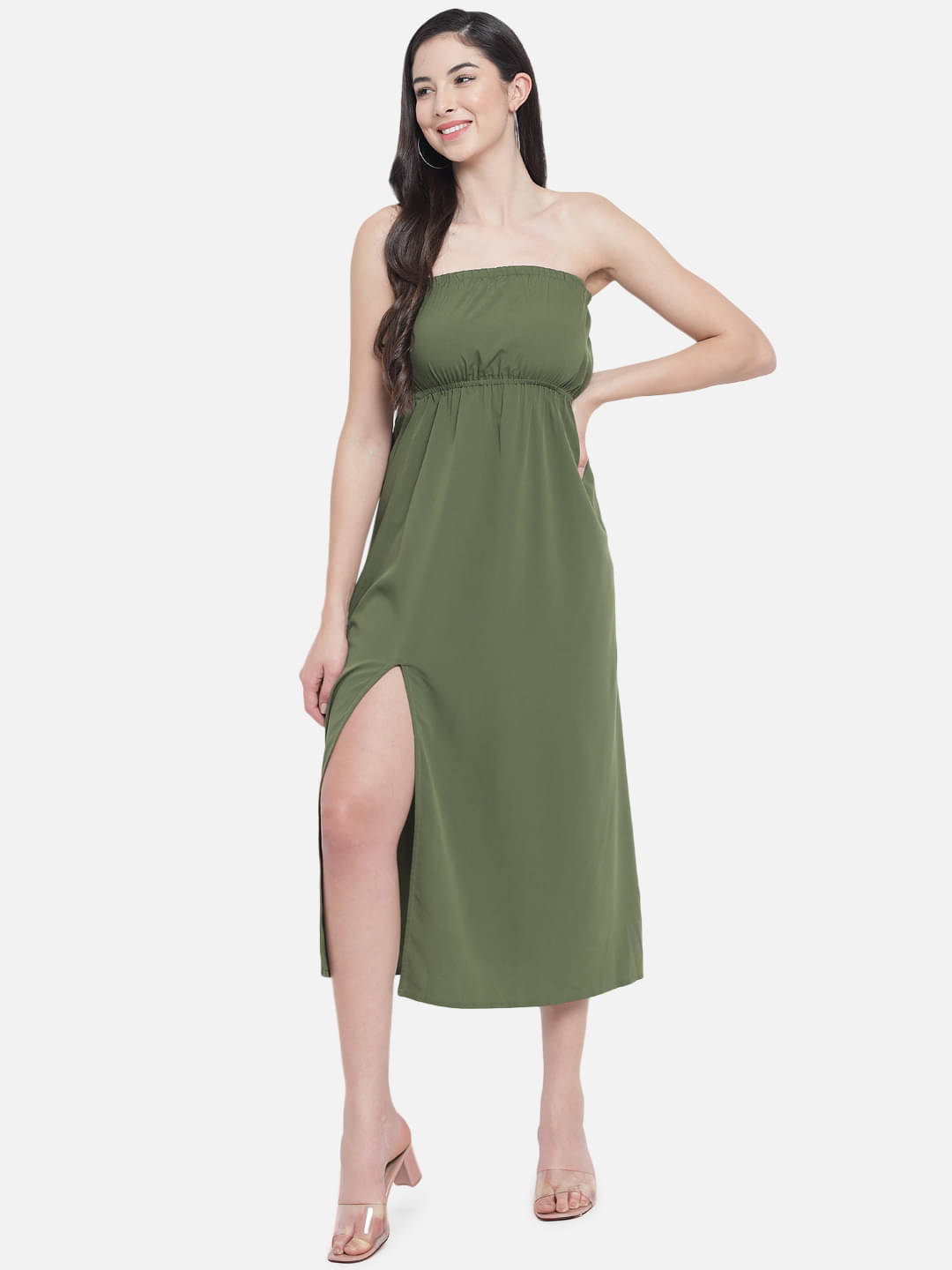 ALL WAYS YOU Women Polyester Solid Empire Dress ( Green ) ALL WAYS YOU Women Polyester Solid Empire Dress ( Green )