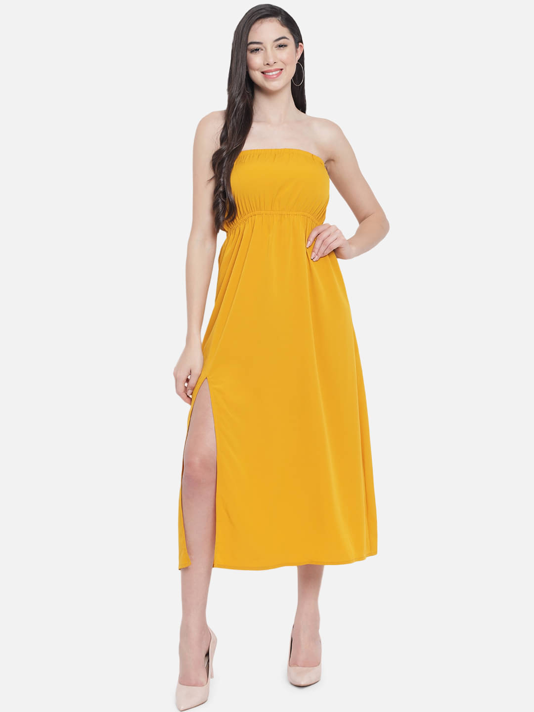 ALL WAYS YOU Women Polyester Solid Empire Dress ( Yellow ) ALL WAYS YOU Women Polyester Solid Empire Dress ( Yellow )