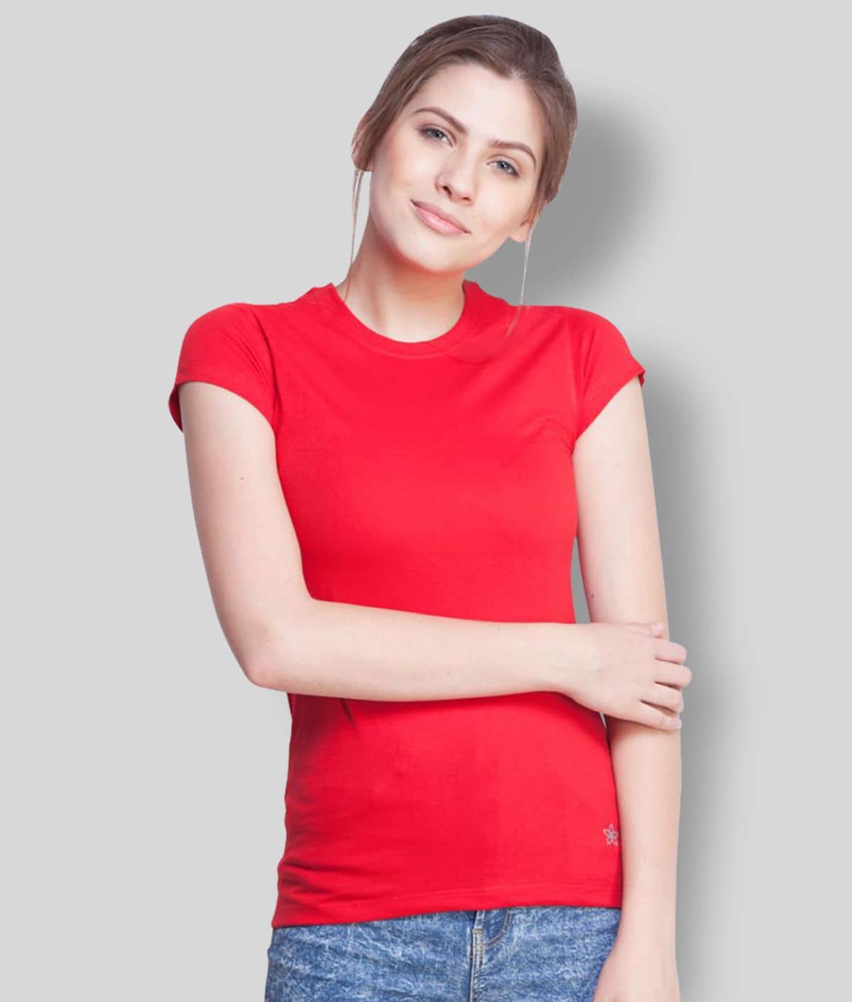 Dollar Missy Women Cotton Regular Fit Round Neck T-Shirt ( Red )