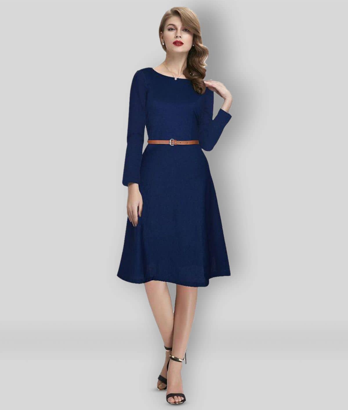 Dream Beauty Fashion Women Viscose Solid Fit & Flare Dress ( Blue )
