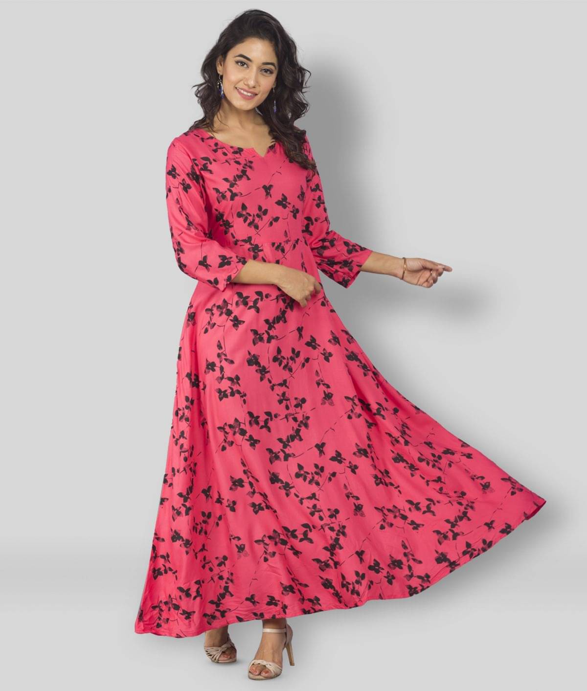     			Frionkandy Women Rayon Printed Ethnic Dress ( Multicolor )