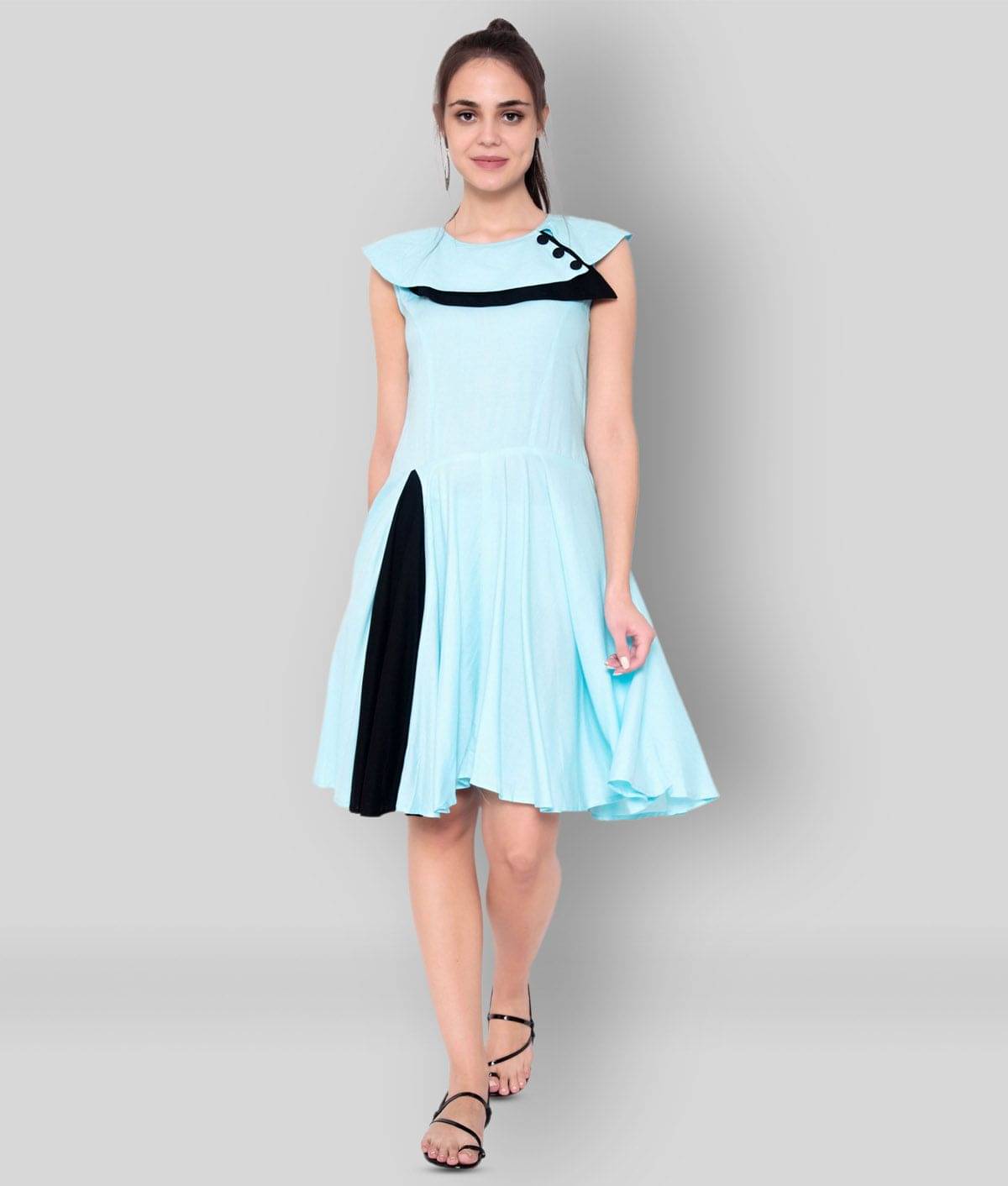     			GOD BLESS Women Rayon Solid Fit & Flare Dress ( Blue )