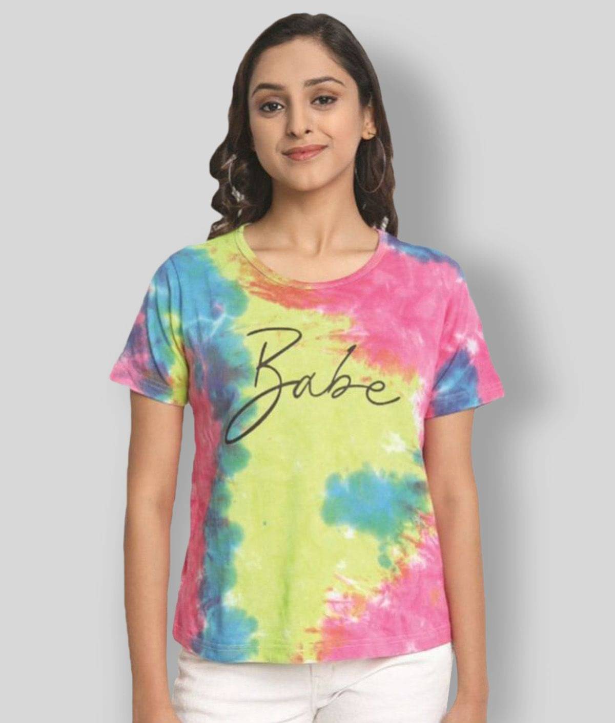 JUNEBERRY Women Cotton Blend Printed Regular Fit Round Neck T-Shirt ( Multicolor ) JUNEBERRY Women Cotton Blend Printed Regular Fit Round Neck T-Shirt ( Multicolor )