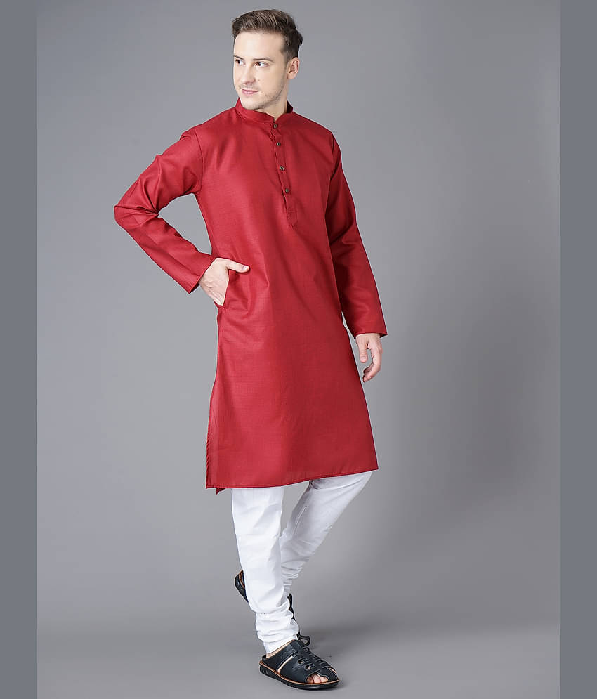 Paul Street - Regular 100 percent Cotton Red Men's Kurta ( Single Pack )