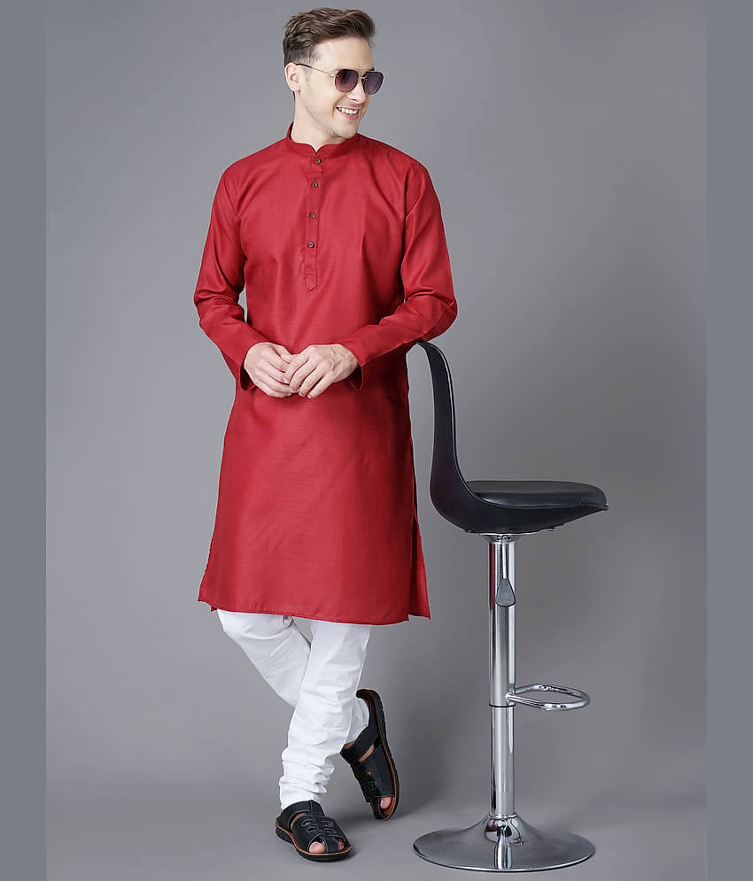 Paul Street - Regular 100 percent Cotton Red Men's Kurta ( Single Pack )