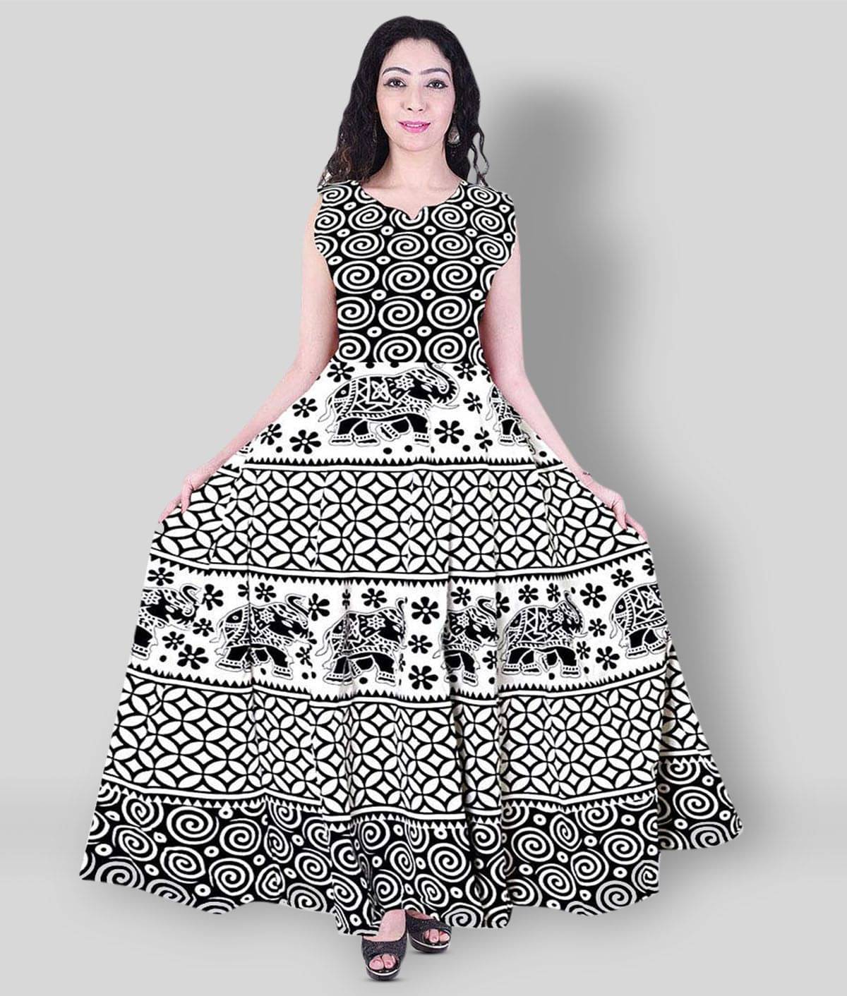     			Rangun Women Cotton Printed Ethnic Dress ( Black )