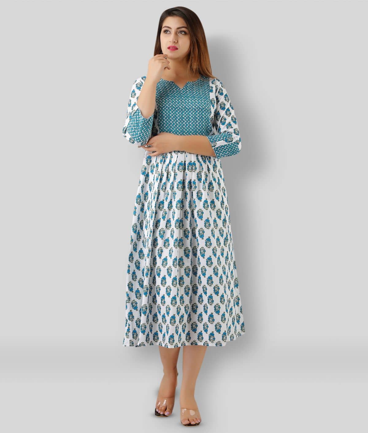 SVARCHI Women Cotton Blend Printed Ethnic Dress ( Multicolor )