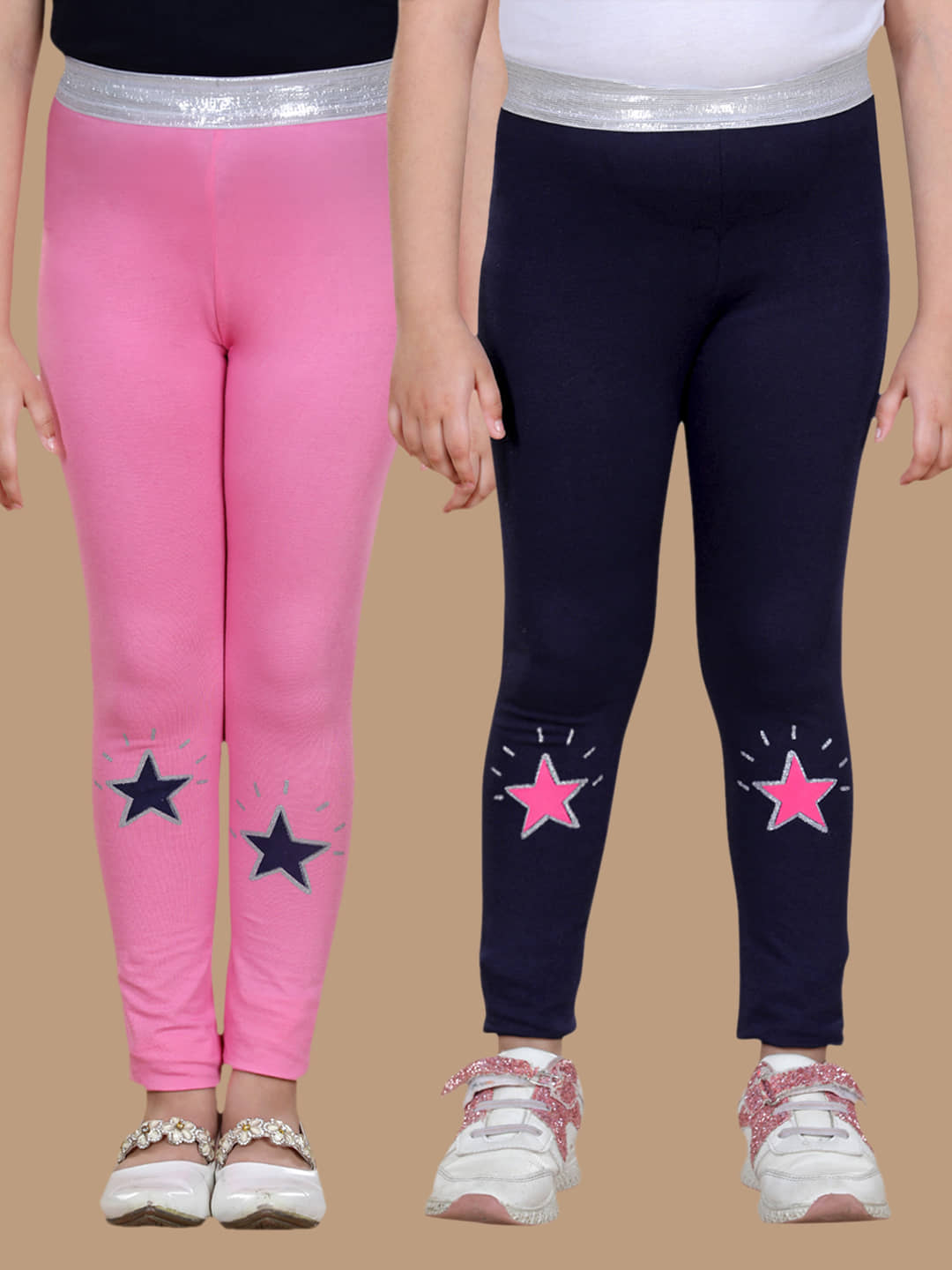 StyleStone Pack of 2 Girls Lycra Leggings ( Red )