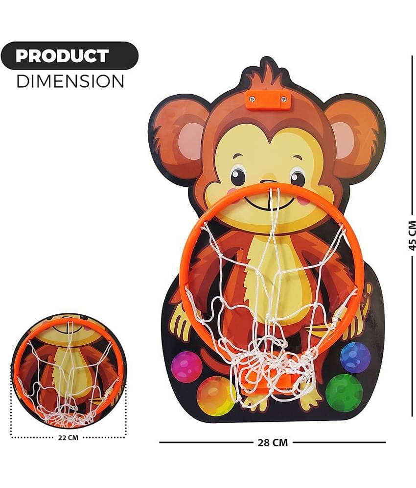 NHR Small Basket Ball kit Set with Ring for Kids, Playing Indoor Outdoor Basket Ball, High Quality Hanging Board with Net & Ball (Monkey Face Printed)