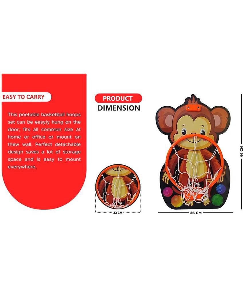 NHR Small Basket Ball kit Set with Ring for Kids, Playing Indoor Outdoor Basket Ball, High Quality Hanging Board with Net & Ball (Monkey Face Printed)