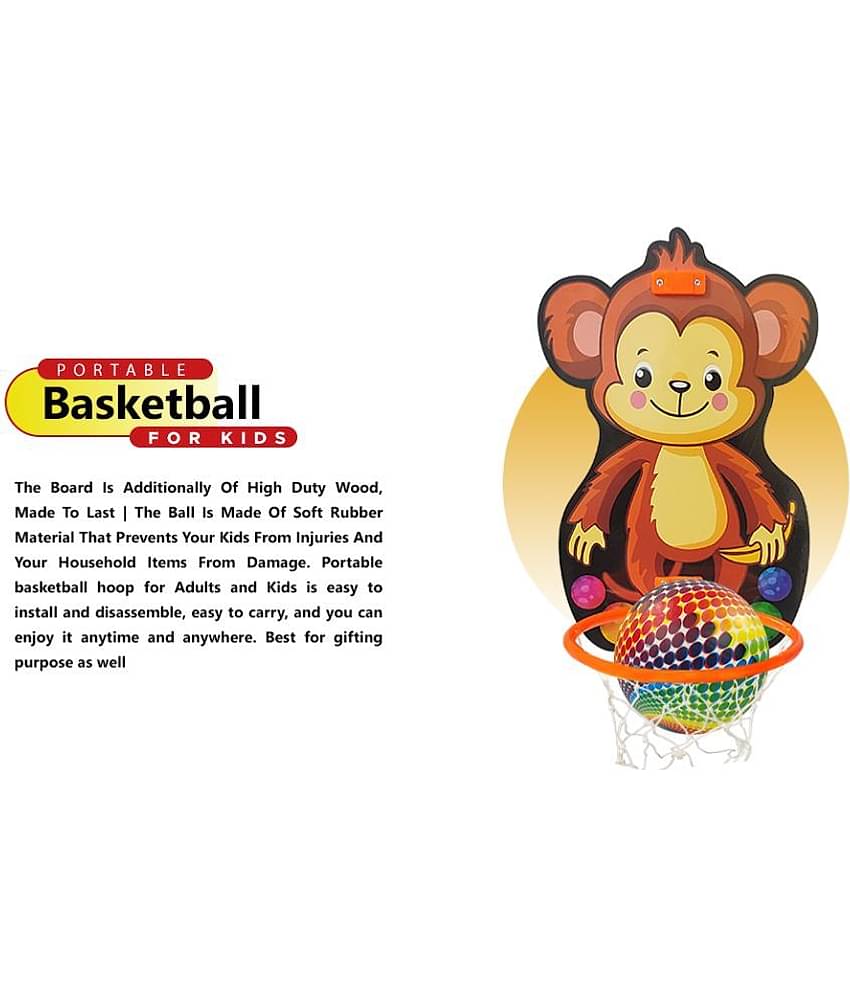NHR Small Basket Ball kit Set with Ring for Kids, Playing Indoor Outdoor Basket Ball, High Quality Hanging Board with Net & Ball (Monkey Face Printed)