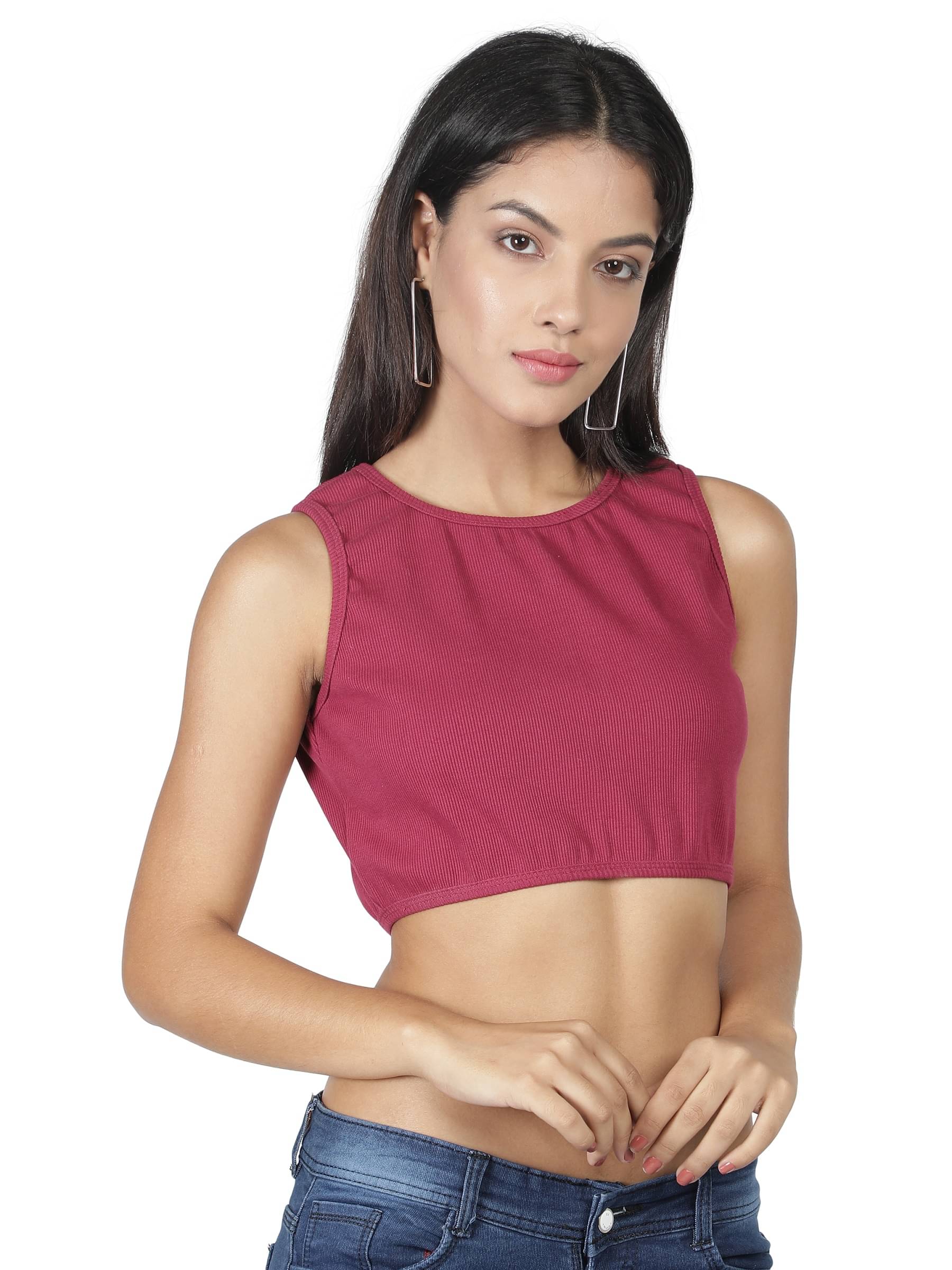     			NUEVOSDAMAS Women's Cotton Blend Crop Top ( Magenta )