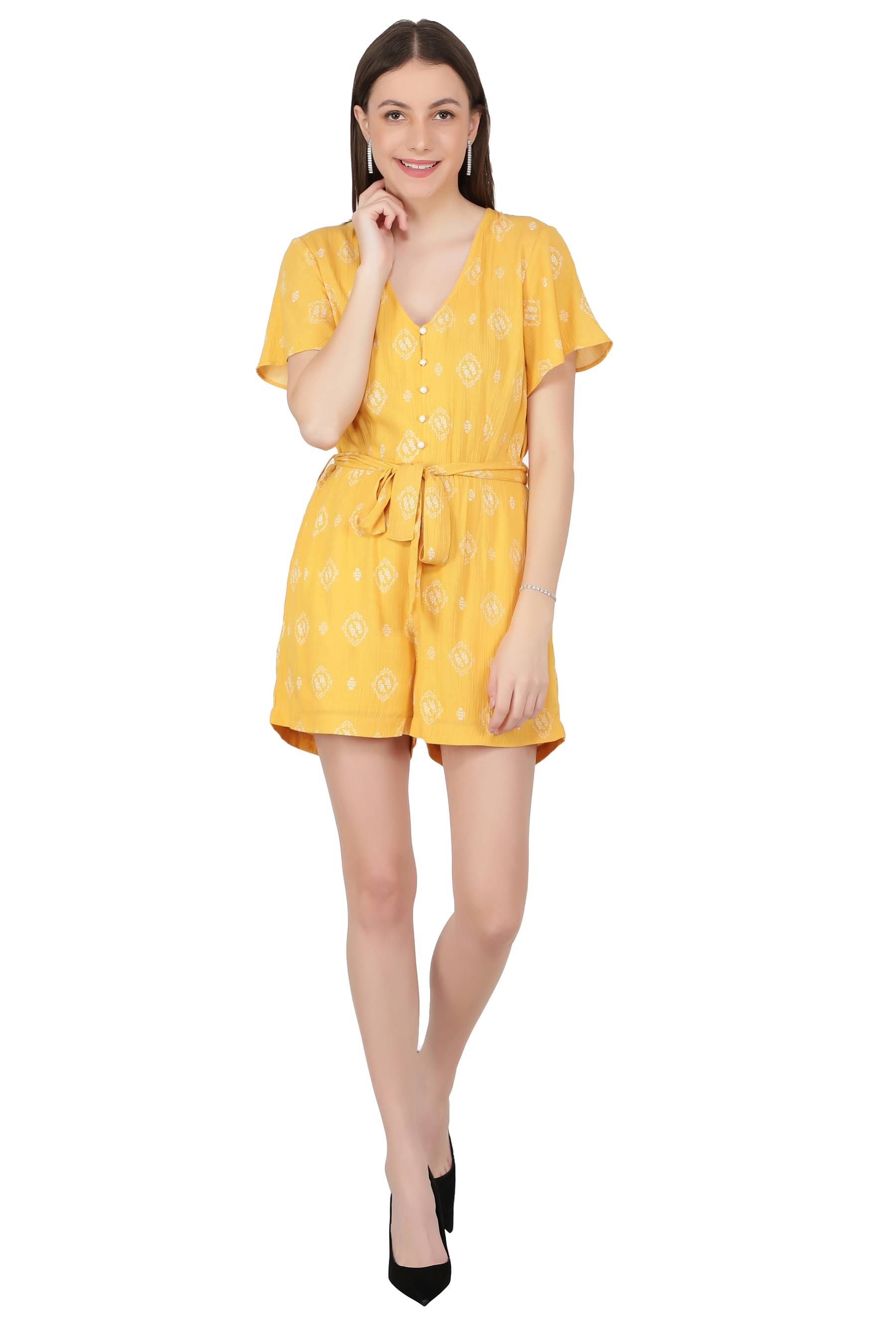     			NUEVOSDAMAS - Rayon Regular Fit Yellow Women's Jumpsuit ( Pack of 1 )