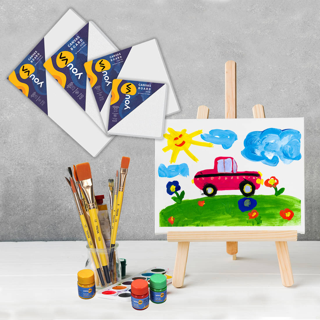     			Navneet Youva 8" x 10" Cotton Medium Grain Canvas Board (Set of 4)  (Multicolor)