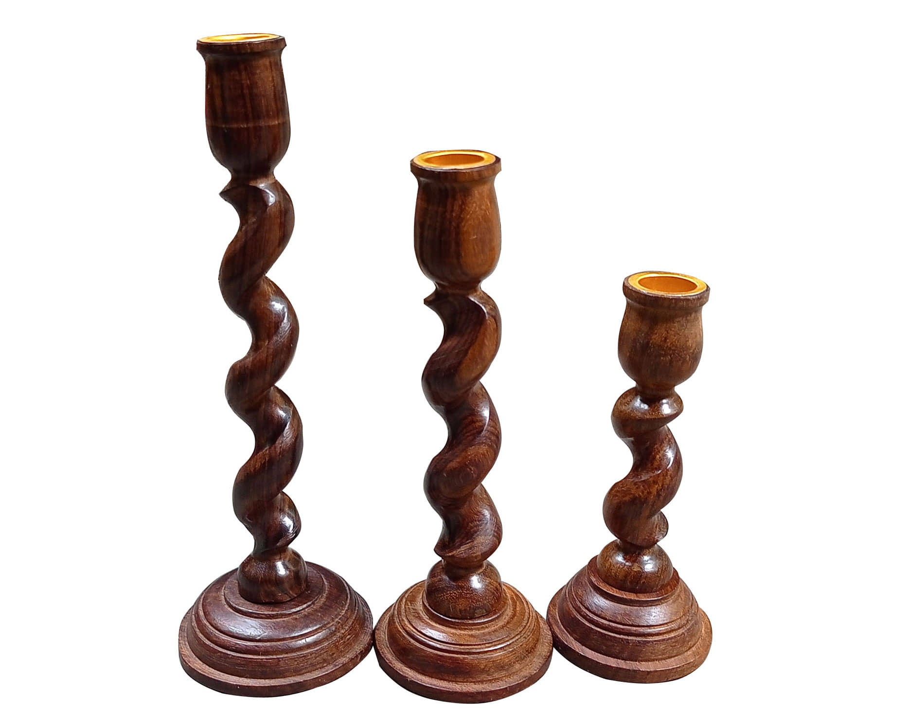 SWH Floor Wood Pillar Candle Holder - Pack of 3
