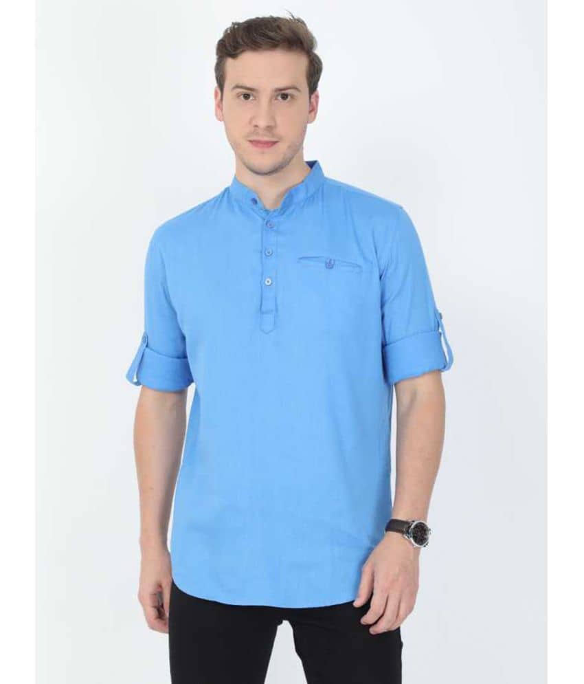 Springberry - Shirt Style 100 percent Cotton Sky Blue Men's Kurta ( Pack of 1 ) - Kurtas & Kurta Sets | Buy online on ZillyBuy