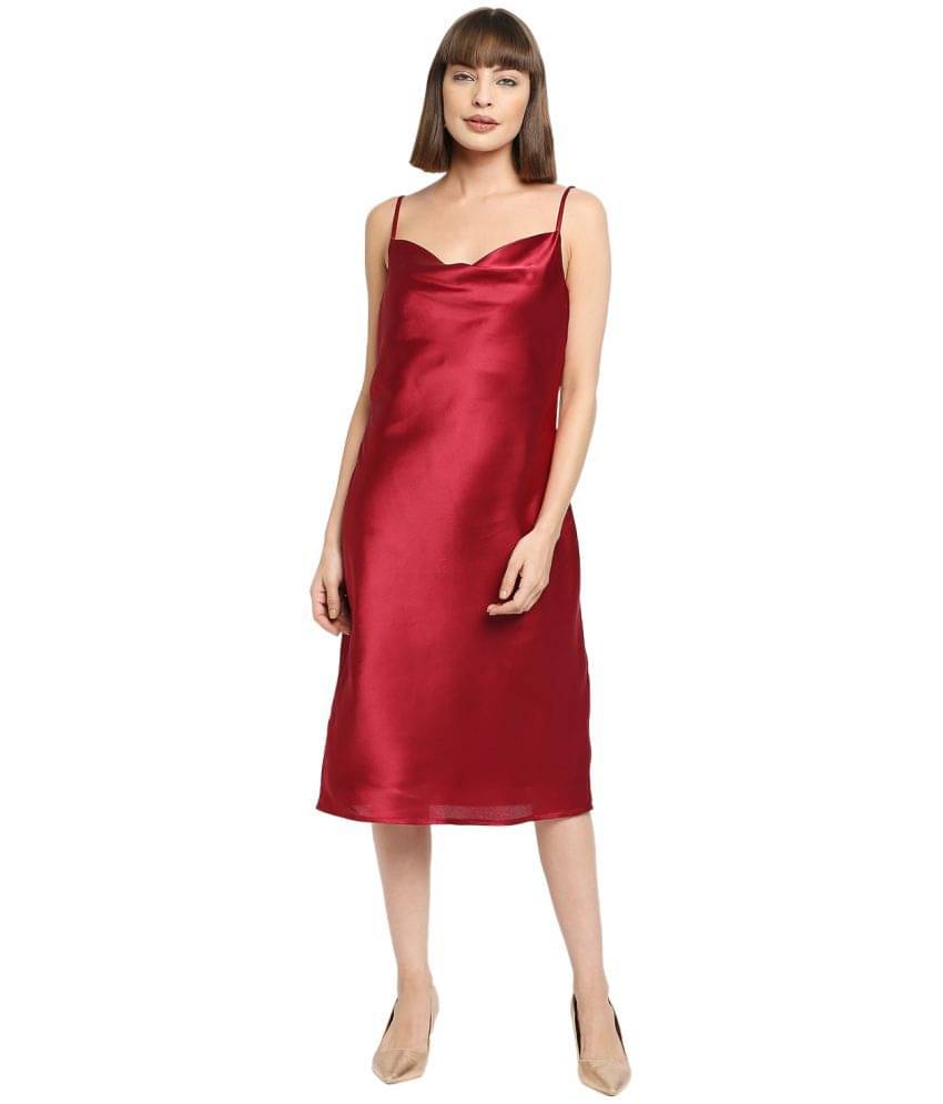 Ammarzo Women Satin Solid A-line Dress ( Red )     			Ammarzo Women Satin Solid A-line Dress ( Red )